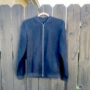 PULL & BEAR - Mens Faux Suede Navy Blue Lightweight Bomber Jacket - Size Small